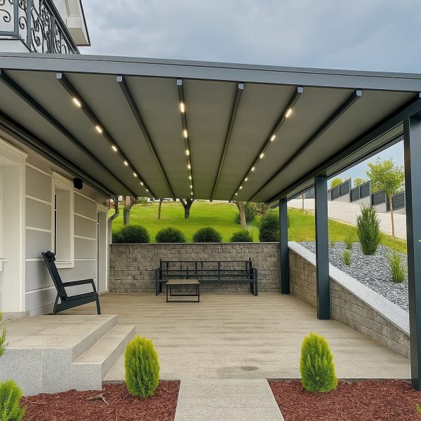 Işıklı otomatik pergola tente motorlu dış mekan gölgelik ana görsel
