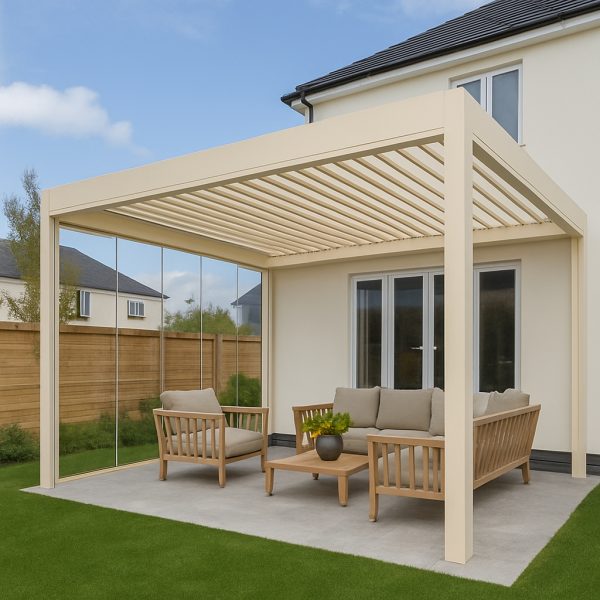 Bioklimatik pergola lamelli tavan kapalı konum yağmur koruma