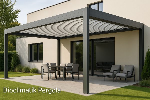 Bioklimatik pergola teras bahçe uygulama dış mekan gölgelendirme