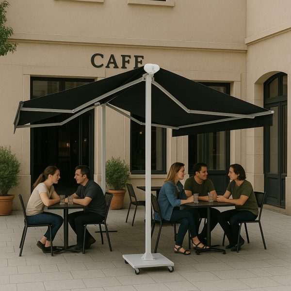 Çift açılır tente açık hali maksimum gölge alanı