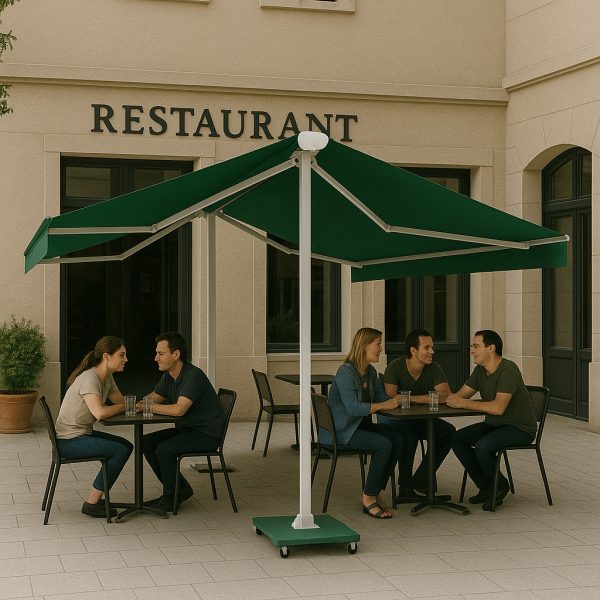 Çift açılır tente yan açı açılım mesafesi gölgelendirme