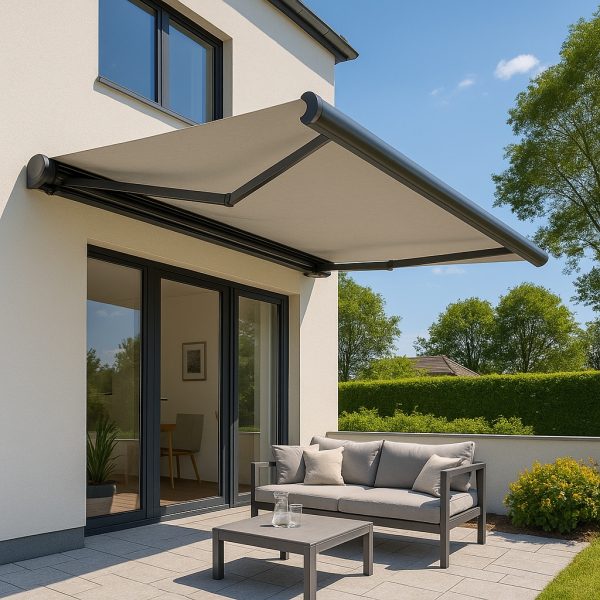 Kasetli tente açık hali geniş gölgelendirme alanı