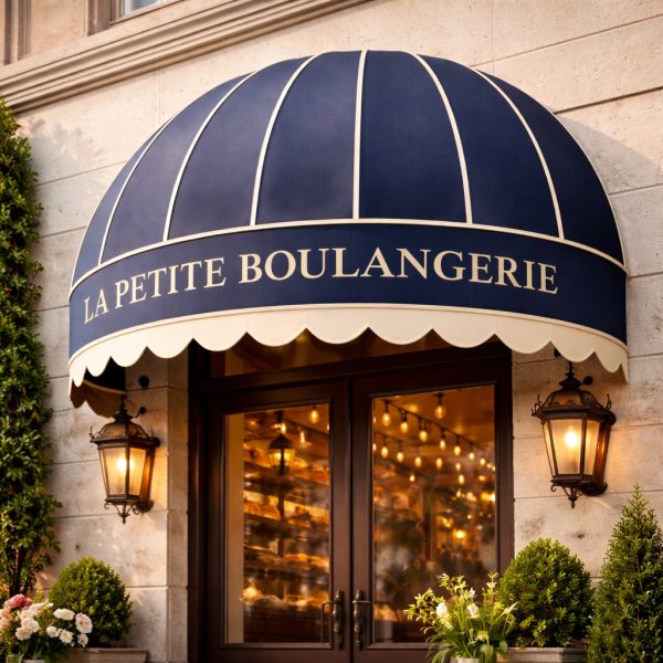 Kubbe tente yan görünüm duvara montajlı gölgelik çözüm