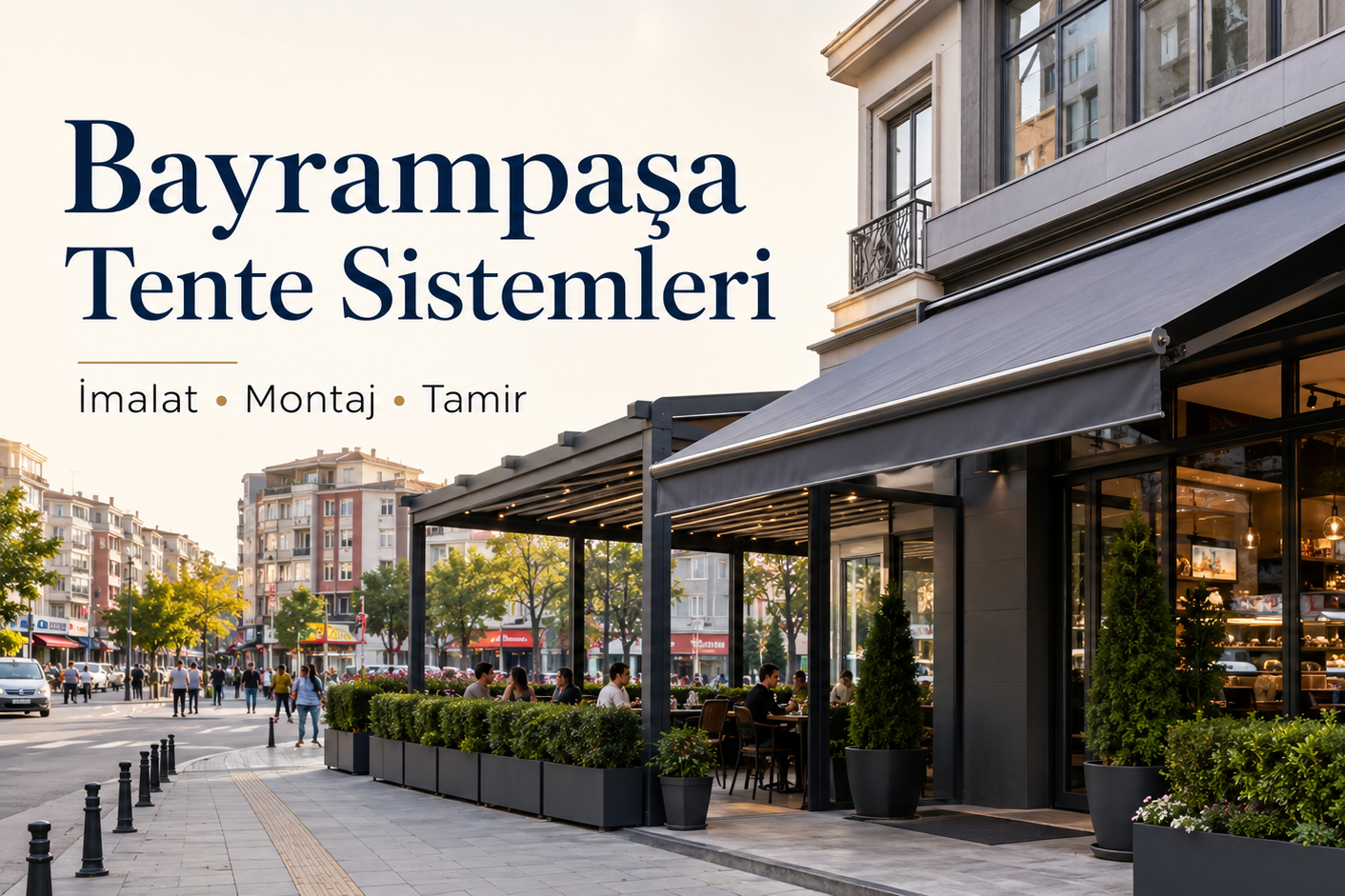 Bayrampaşa’da mağaza, atölye, balkon ve ticari alanlar için motorlu ve pergola tente sistemleri